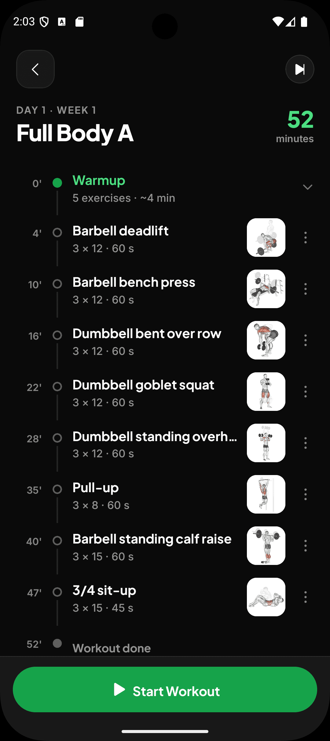 Scheda di allenamento creata dall'AI nell'app FIT4EAT