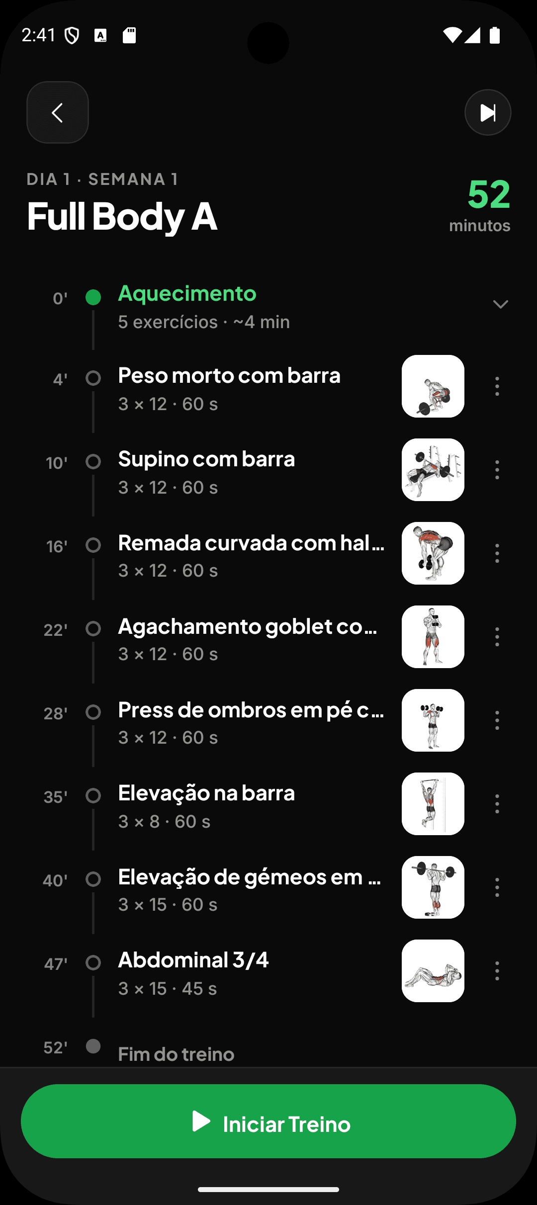 Plano de treino criado por IA na app FIT4EAT