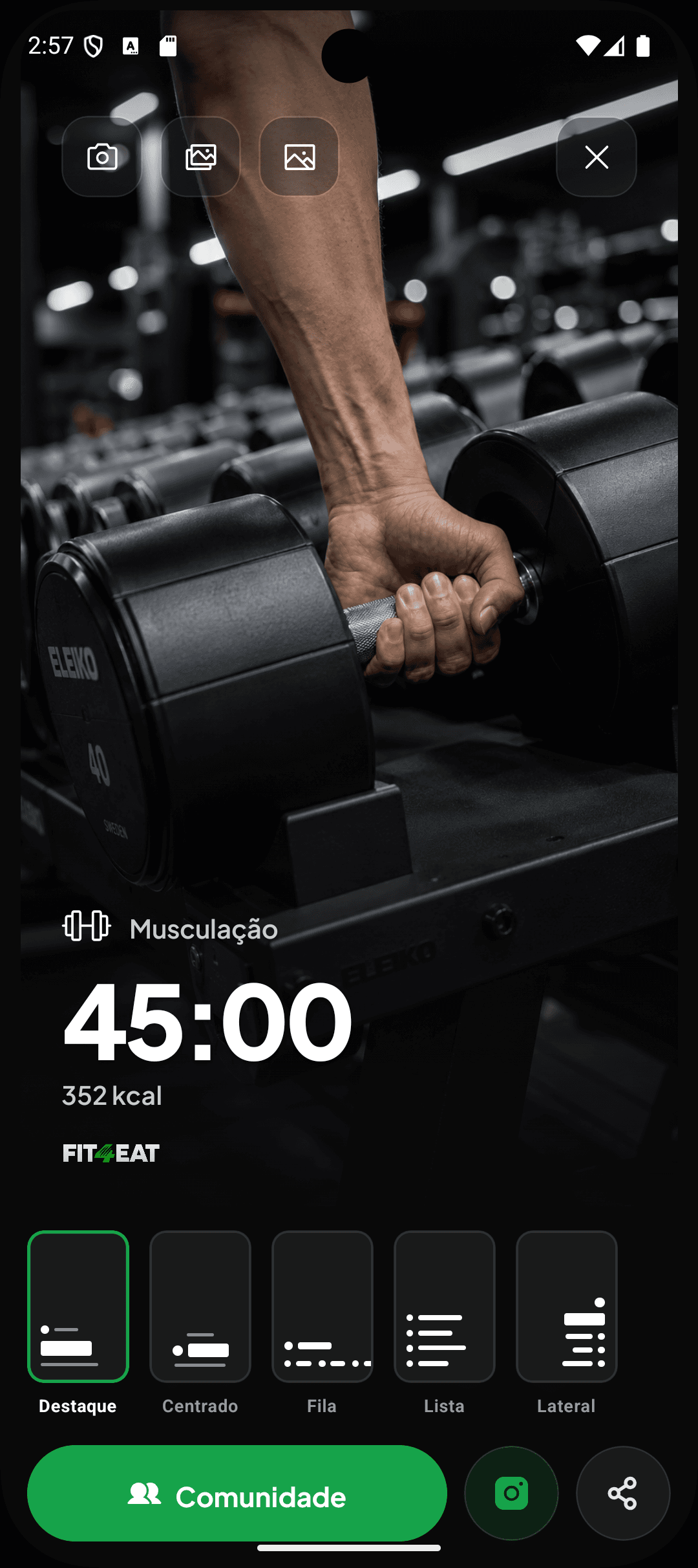 Imagem de partilha de um treino de musculação