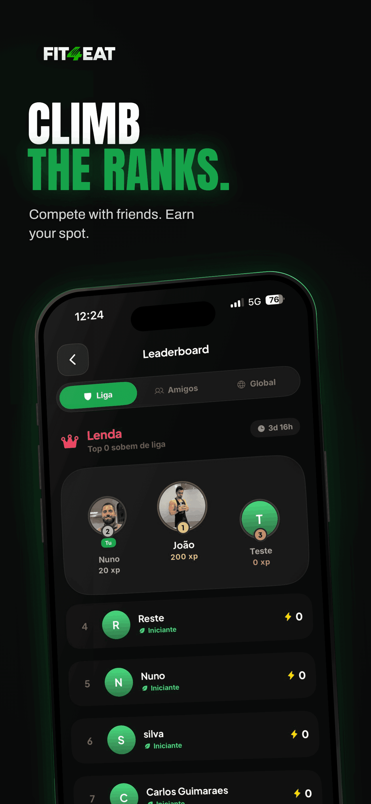 Ecrã de leaderboard da FIT4EAT com tier Lenda