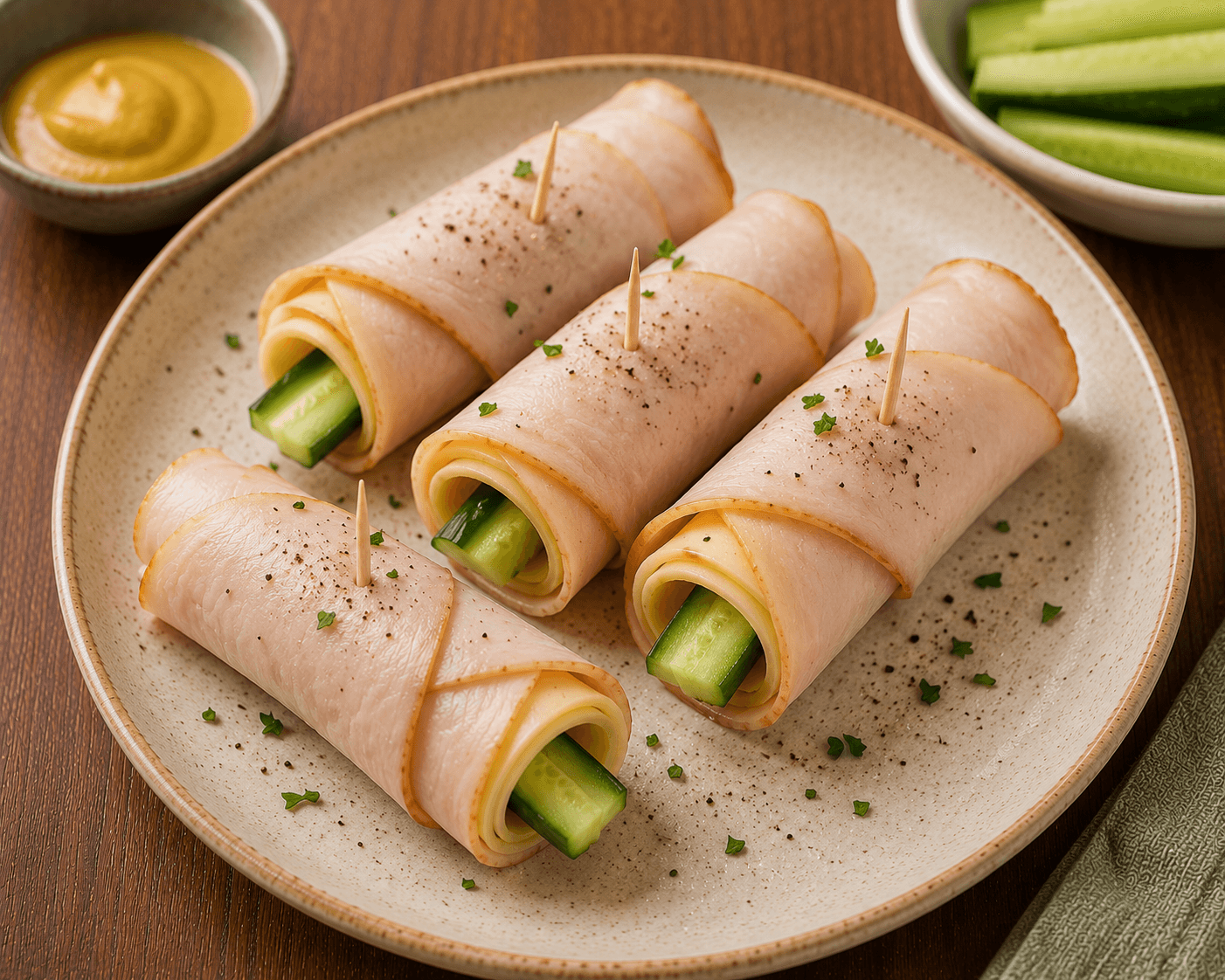 Rolinhos de peru e queijo