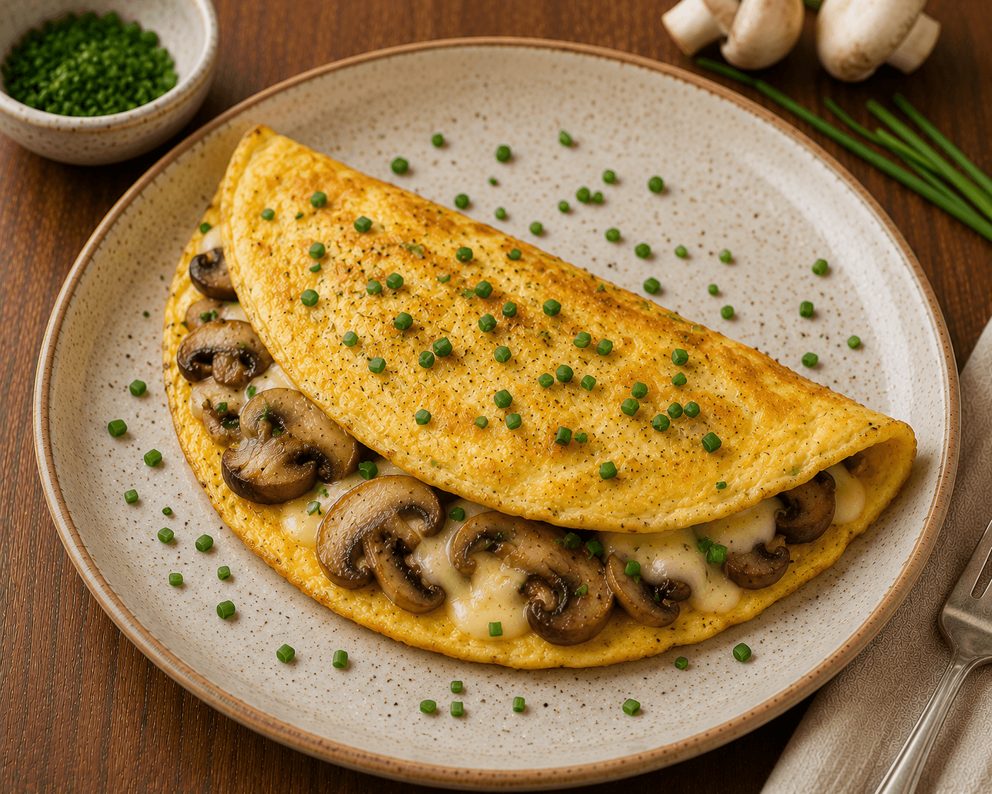 Omelete de cogumelos e queijo