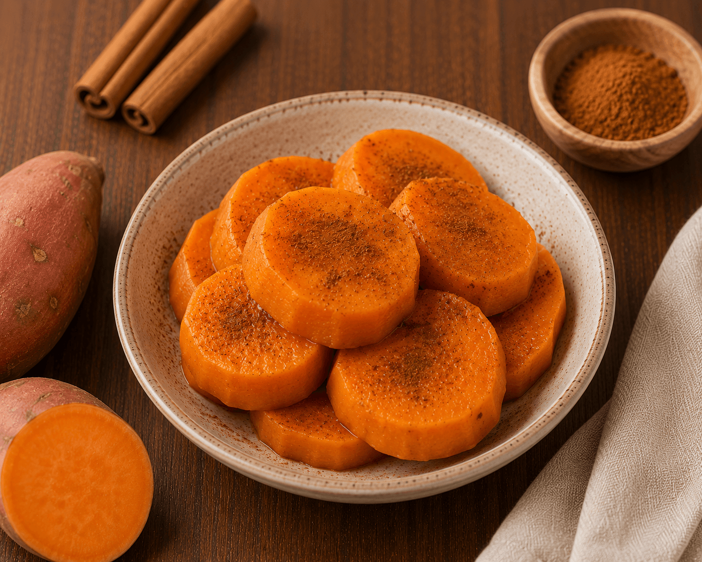 Batata-doce cozida com canela