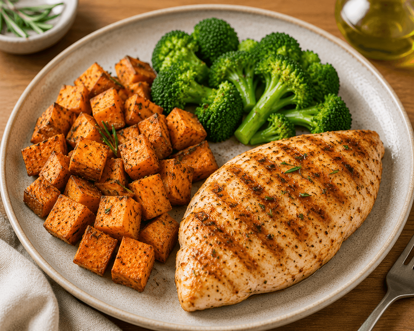 Frango grelhado com batata-doce assada