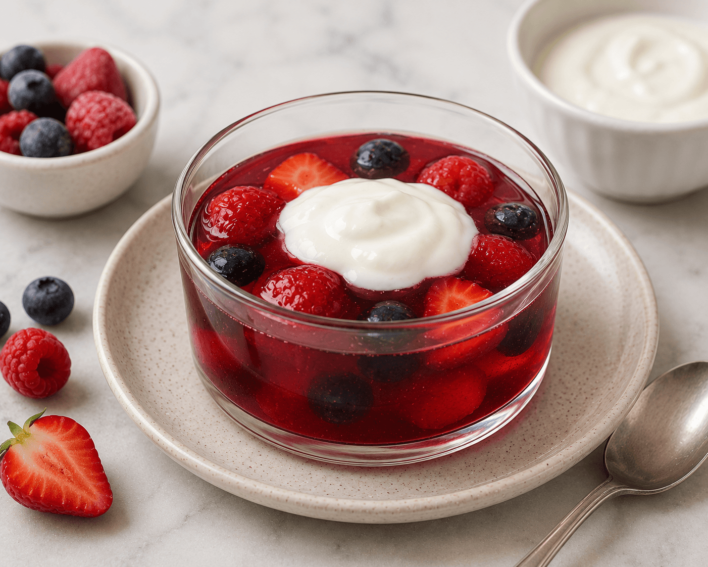 Gelatina proteica com frutos vermelhos