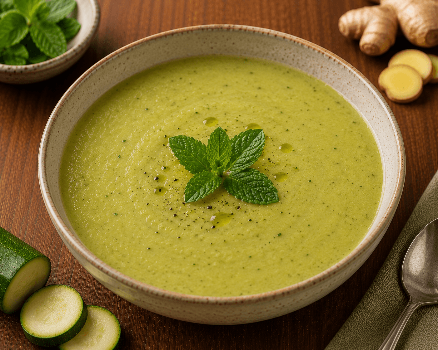 Sopa de courgette e gengibre