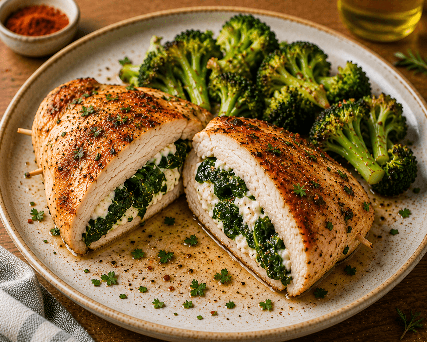 Peito de frango recheado com espinafres