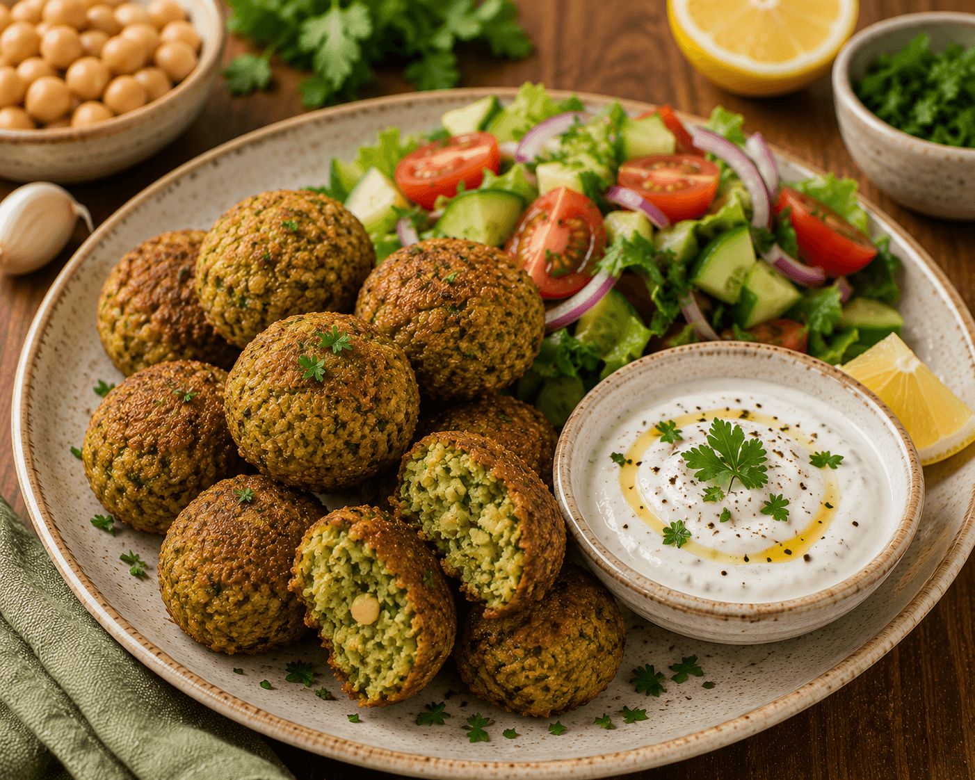 Falafel no forno com molho de iogurte