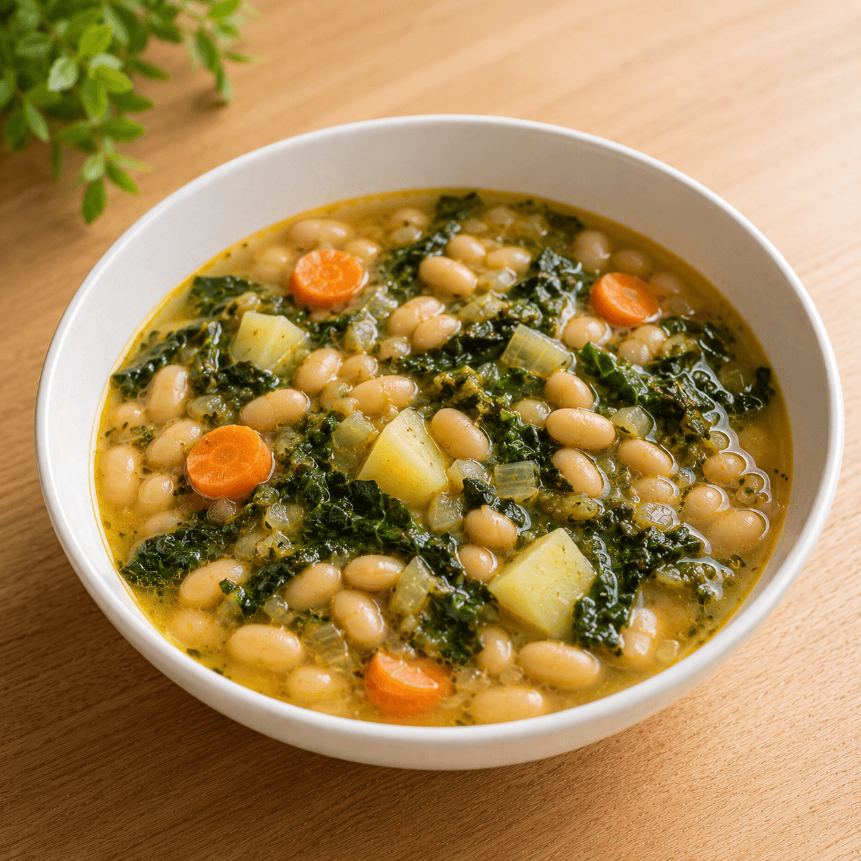 Sopa de feijão com couve portuguesa