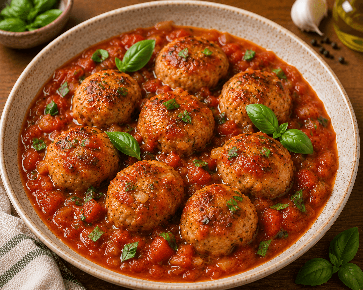 Almôndegas de frango em molho de tomate