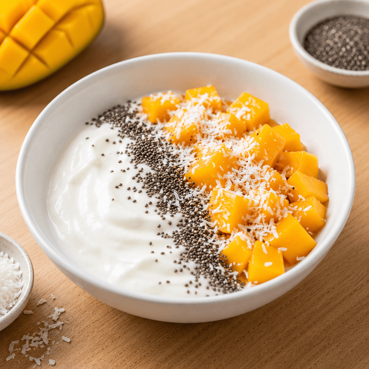 Bowl de iogurte com manga e chia