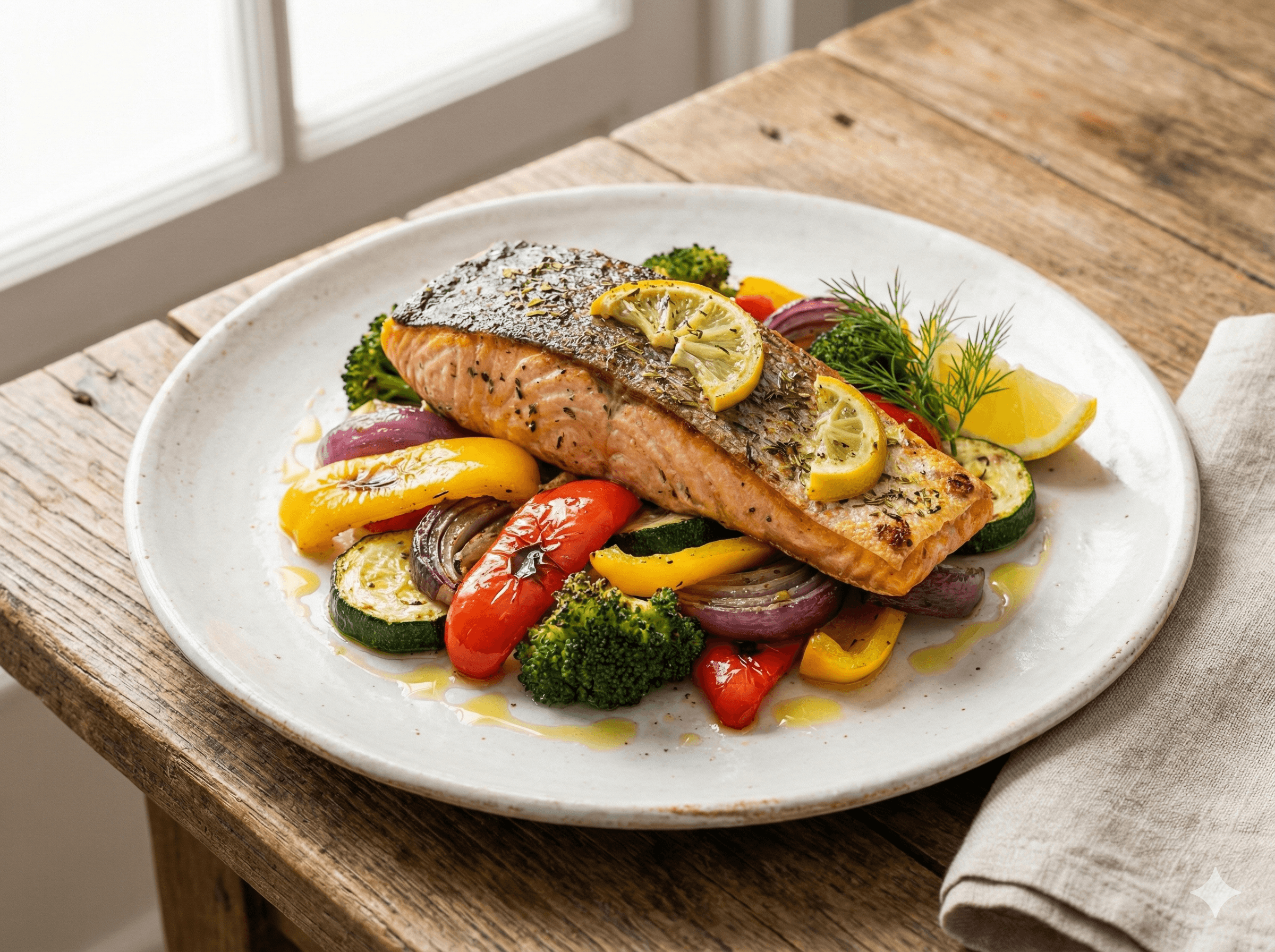 Salmão no Forno com Legumes