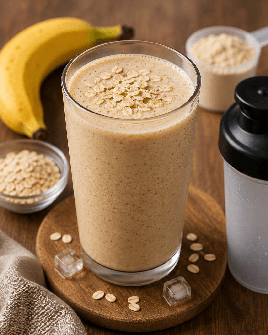 Batido de proteína com banana e aveia