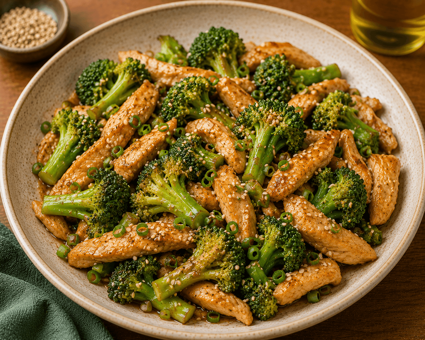 Frango salteado com brócolos e sésamo