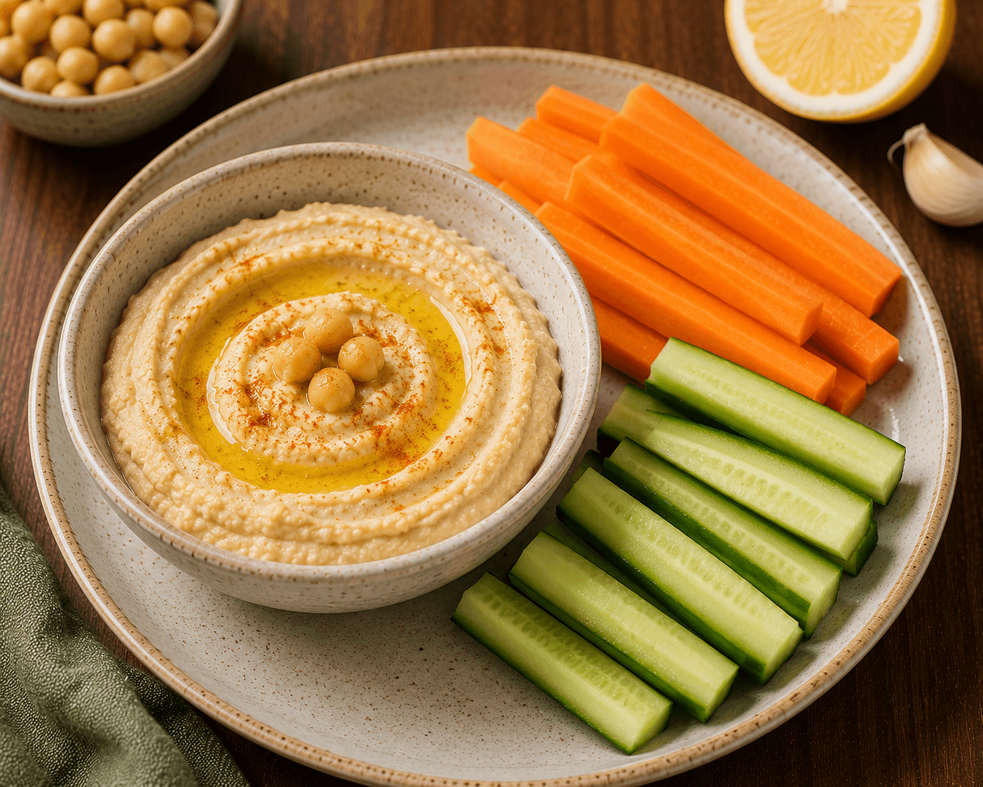 Hummus com palitos de cenoura