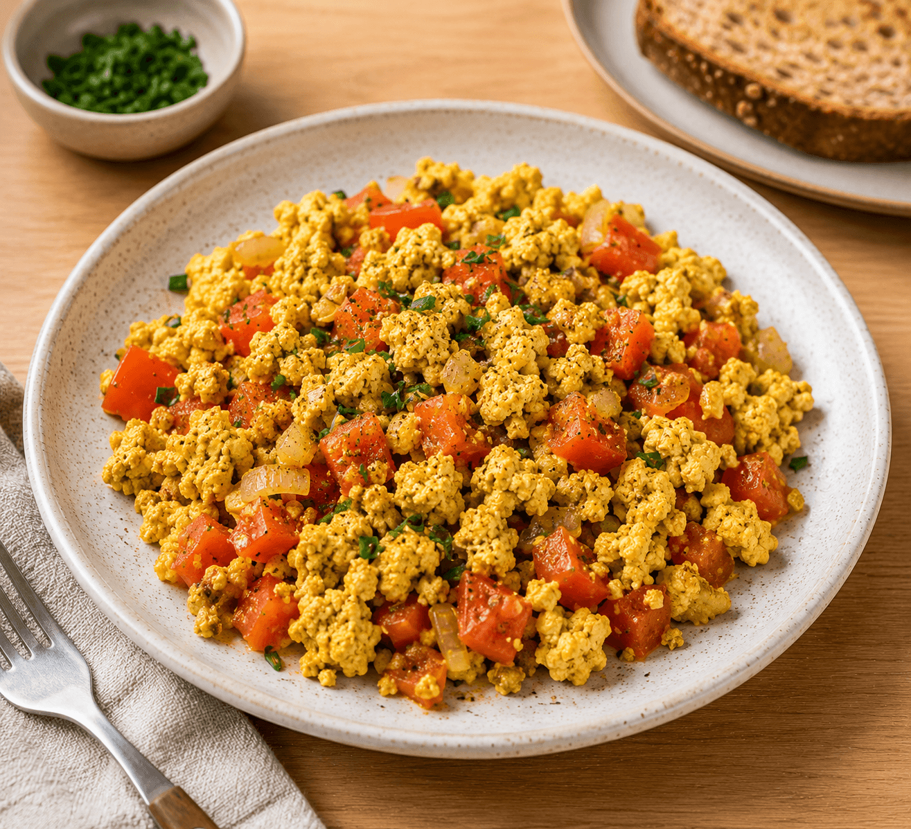 Tofu mexido com tomate