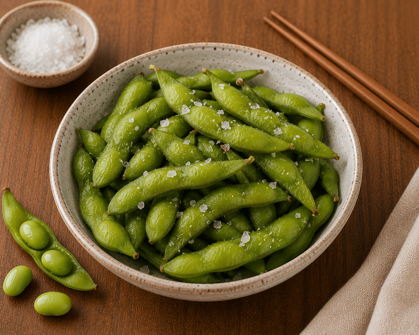 Edamame com flor de sal