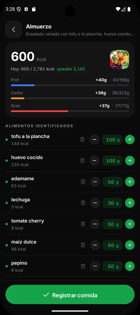 FIT4EAT, Calorías con una foto